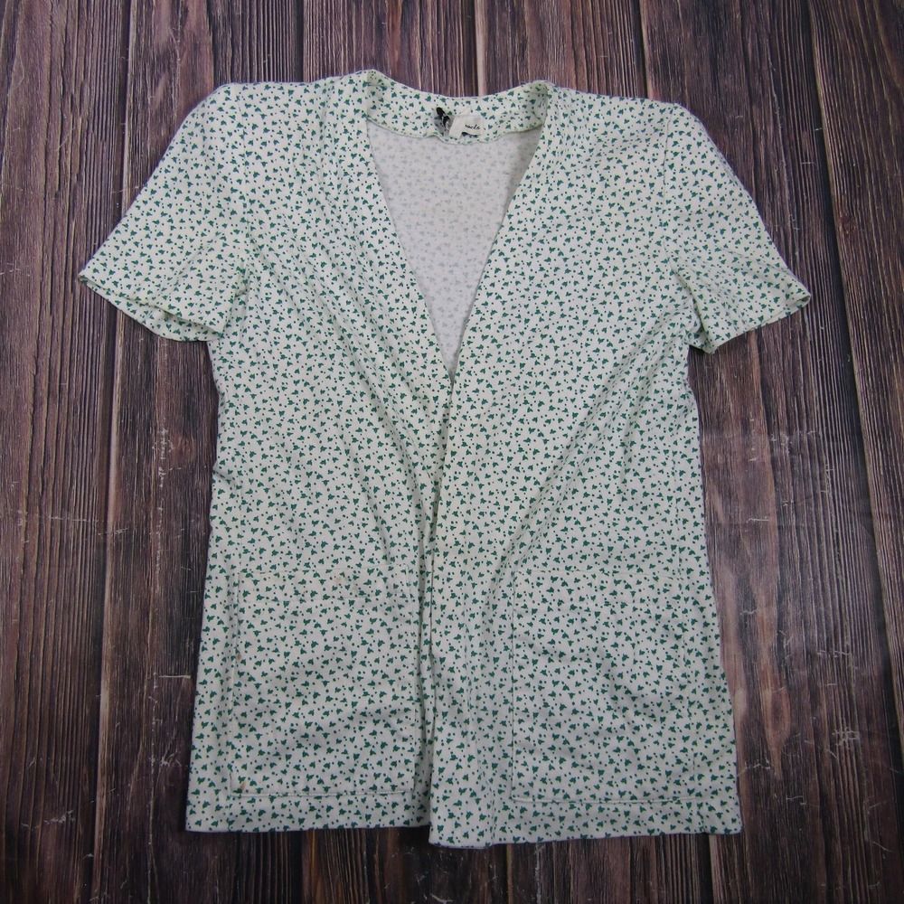 Jordan Michaels Womens S Petite White Floral Open Front Short Sleeve Blouse Top